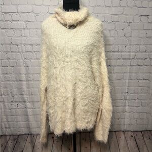 Express Ivory Fuzzy Cowl Neck Sweater